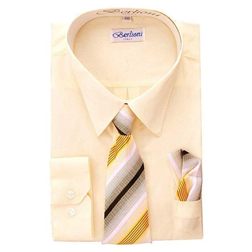 Berlioni Italy Long Sleeve Shirt, Tie & Handkerchief Set - Off-White - NWT